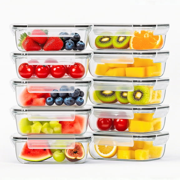 stusgo 20-Pcs Superior Glass Food Storage Container Set (10 × 35 oz. Glass Containers + 10 × Airtight Locking Lids with Air Vent)Black