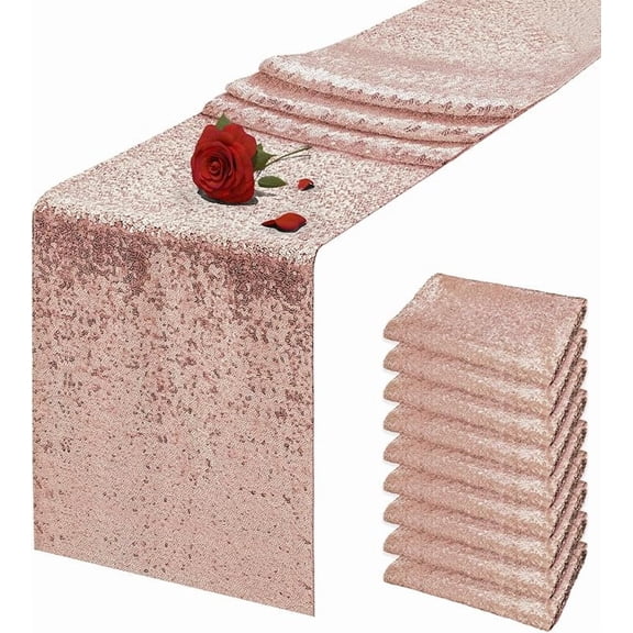 10 Packs 12 x 72 inches Silver Sequin Table Runner, Glitter Runner for Birthday Party Supplies Wedding Holiday Celebration Baby Shower Engagement Anniversary Decor