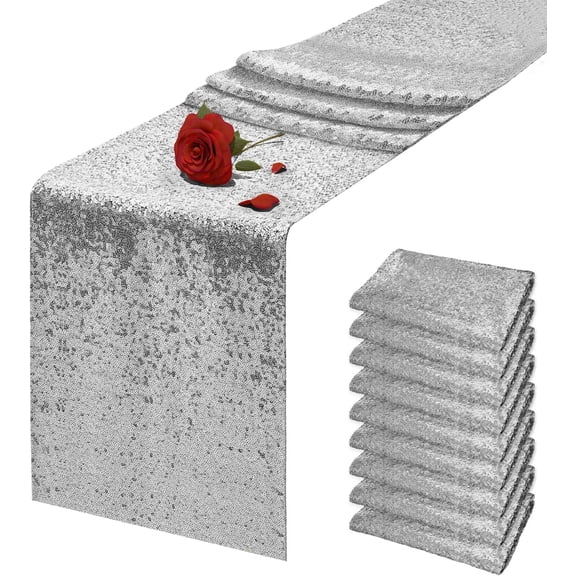 10 Packs 12 x 72 inches Silver Sequin Table Runner