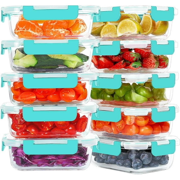 10 Packs 22 oz Glass Meal Prep Containers, Glass Food Storage Containers with Lids, Airtight Lunch Boxes BPA Free, Microwave and Freezer Safe, Green