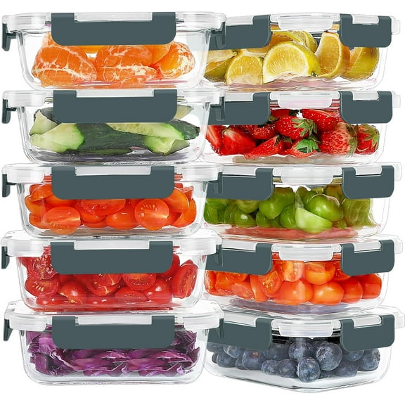 10 Packs 22 oz Glass Meal Prep Containers, Glass Food Storage Containers with Lids, Airtight Lunch Boxes BPA Free, Microwave and Freezer Safe