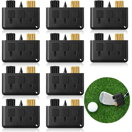 10 Packs 3 in 1 Retractable Multiple Use Golf Club Cleaner Tool Portable Golf Club Brush Golf Club Cleaning Kit with Golf Groove Sharpening Tool, Pocket Size