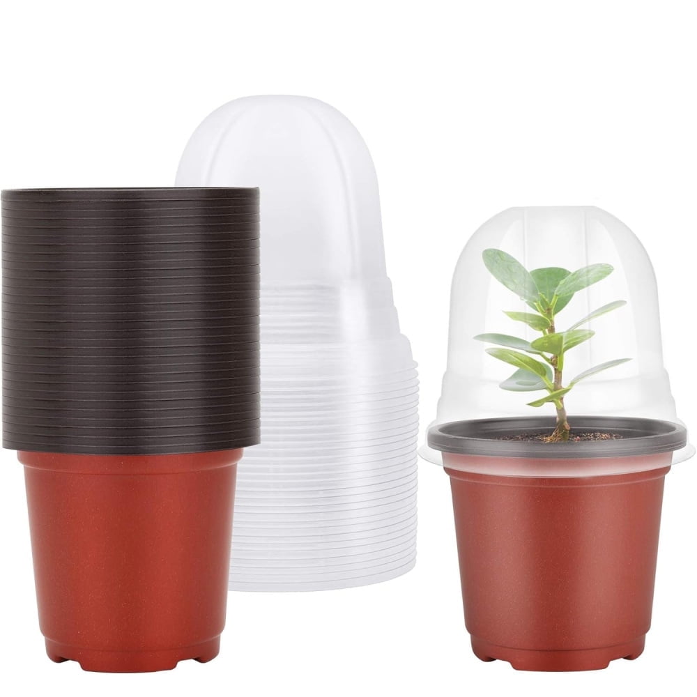 10 Packs 3.5 Inch Plant Nursery Pots with Humidity Dome Plastic Planters Gardening Flower Plant Pots Seed Starting Pots for Seedling Indoor Outdoor Garden