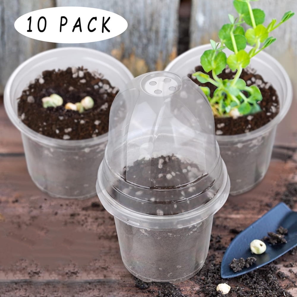 10 Packs 3.5 Inch Plant Nursery Pots with Humidity Dome Plastic Planters Gardening Flower Plant Pots Seed Starting Pots for Seedling Indoor Outdoor Garden