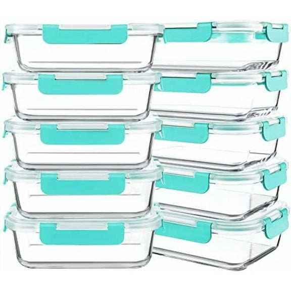 10 Packs 30 oz Glass Meal Prep Containers,Glass Food Storage Containers with Lids,Airtight Lunch Bento Boxes, Microwave, Oven, Freezer and Dishwasher,Green
