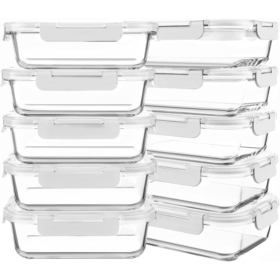10 Packs 30 oz Glass Meal Prep Containers,Glass Food Storage Containers with Lids,Airtight Lunch Bento Boxes,Microwave, Oven, Freezer and Dishwasher,White