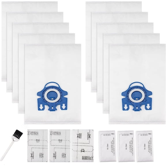 10 Packs 3D Airclean Bags Replacement for GN Vacuum Cleaner Bags Fit for Classic C2 C3 S2 S5 S8 S400 Series with Motor Protection Filters, AirClean Filters