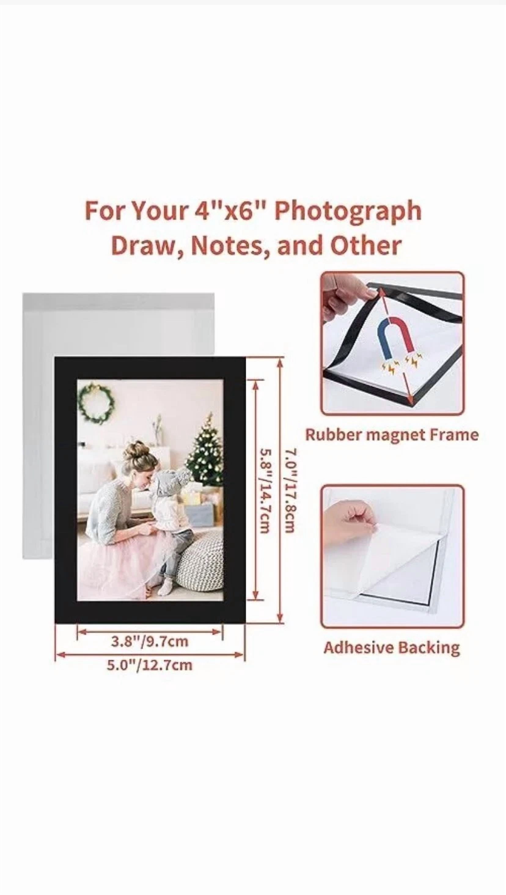 10 Packs 4X6 Magnetic Black Picture Frames For Refrigerator, Self-Adhesive
