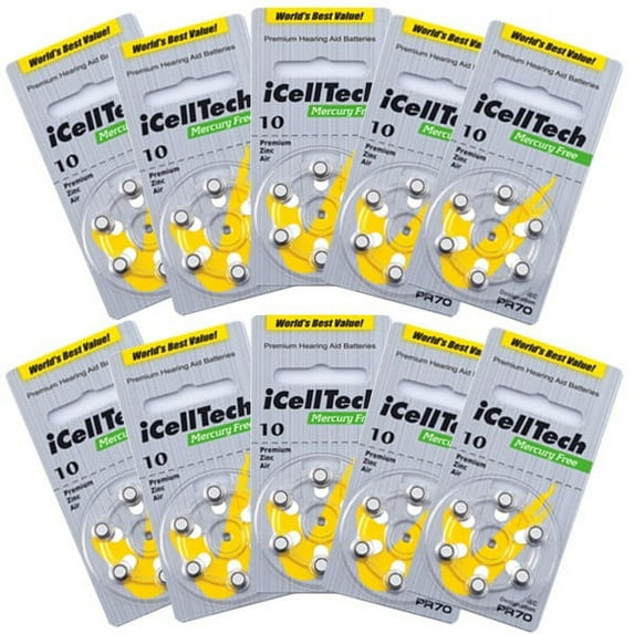 10 Packs (60 Batteries) iCellTech Size 10 Hearing Aid Batteries! 60 Batteries