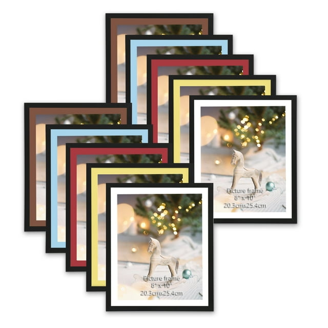 10 Packs 8x10 Picture Frames with 5 Colors of Mat, Black 9x11 Photo