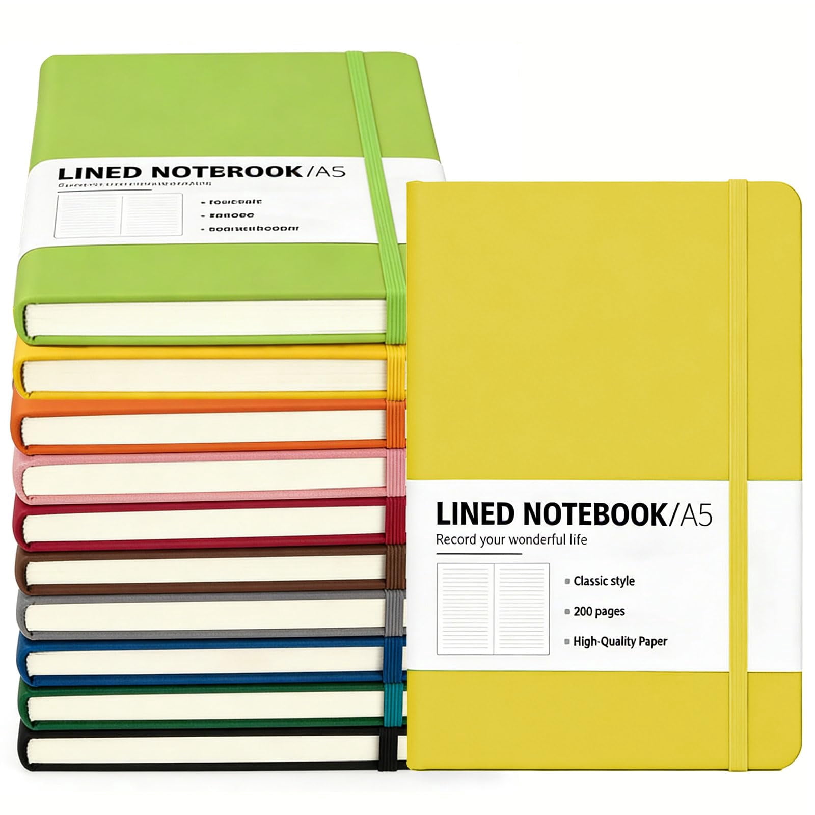 10 Packs A5 Hardcover Journal Notebooks 8.5 X5.8 In  Lined Journals Bulk For Writing 200 Pages/100sheets 10 Colors Classic Ruled Notebook Work/travel/college/note Taking (10packs 10 Colors)