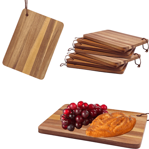 10 Packs Acacia Wood Cutting Board, 9.8 x 7 Inch Plain Chopping Board Large Serving Board Wooden Kitchen Cutting Board Bulk with Ropes for Vegetables Meat Pizza Cheese Fruit Bread