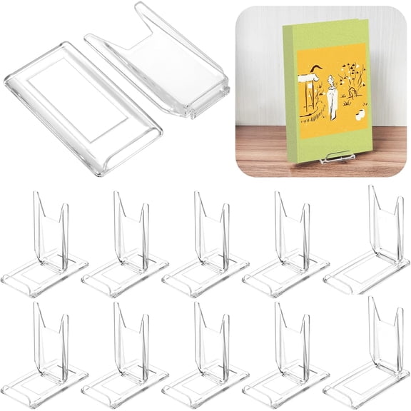 10 Packs Acrylic Book Stand for Display, Adjustable Clear Display Holder Easel, Sturdy Collector Stand for Home Office for Comic Album, Magazine, Postcard, Artworks, CD