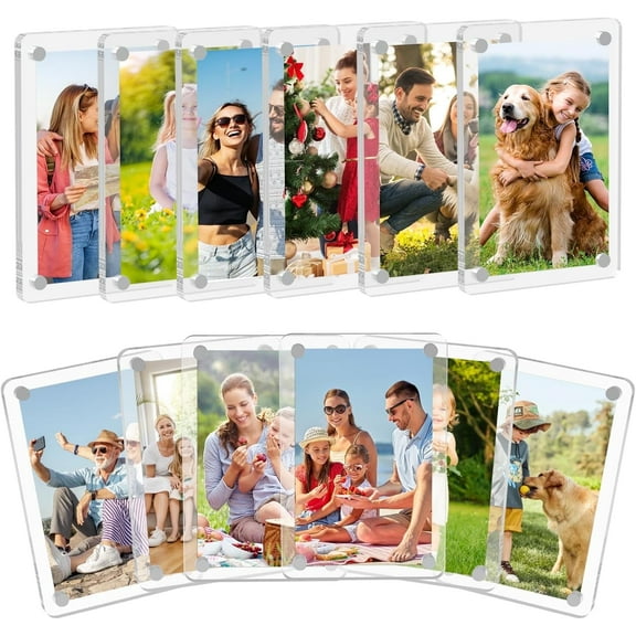 10 Packs Acrylic Magnetic Picture Frame for Refrigerator, Mini Wallet Size Picture Frames, Clear Magnet Photo Frames Holder for Polaroid Instax Mini Fuji Film, 2.36 x 3.54 Inch