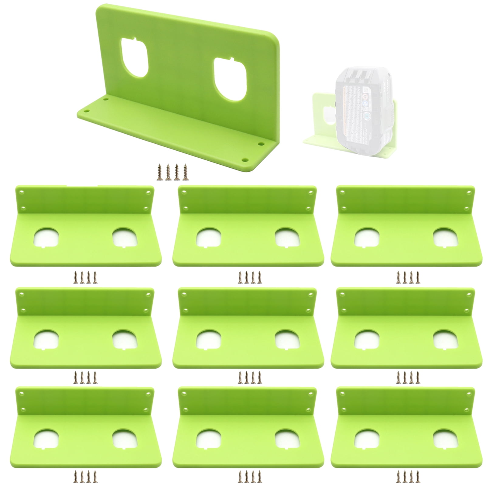10 Packs Battery Holders Compatible with Ryobi 18V Wall Mounted Battery Holder with 2 Slots Drill Tool Storage Rack Organizer