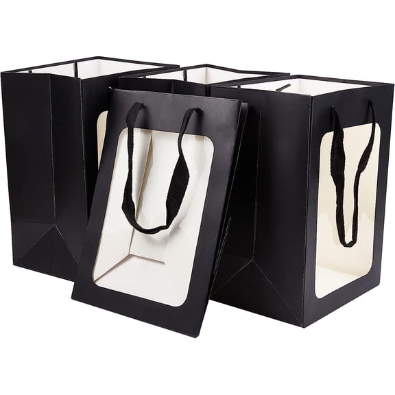 10 Packs Black Kraft Paper Bag with Clear Window 10x7x5 Gift Bags with Handle for Valentine's Day Proposal Candy Gift Packing Black 10pcs