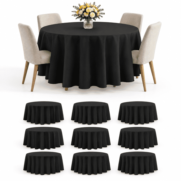 10 Packs Black Round Tablecloth 90 Inch Polyester Table Cloth Bulk Washable Fabric Tablecloths Cover For Wedding Party Banquet Buf