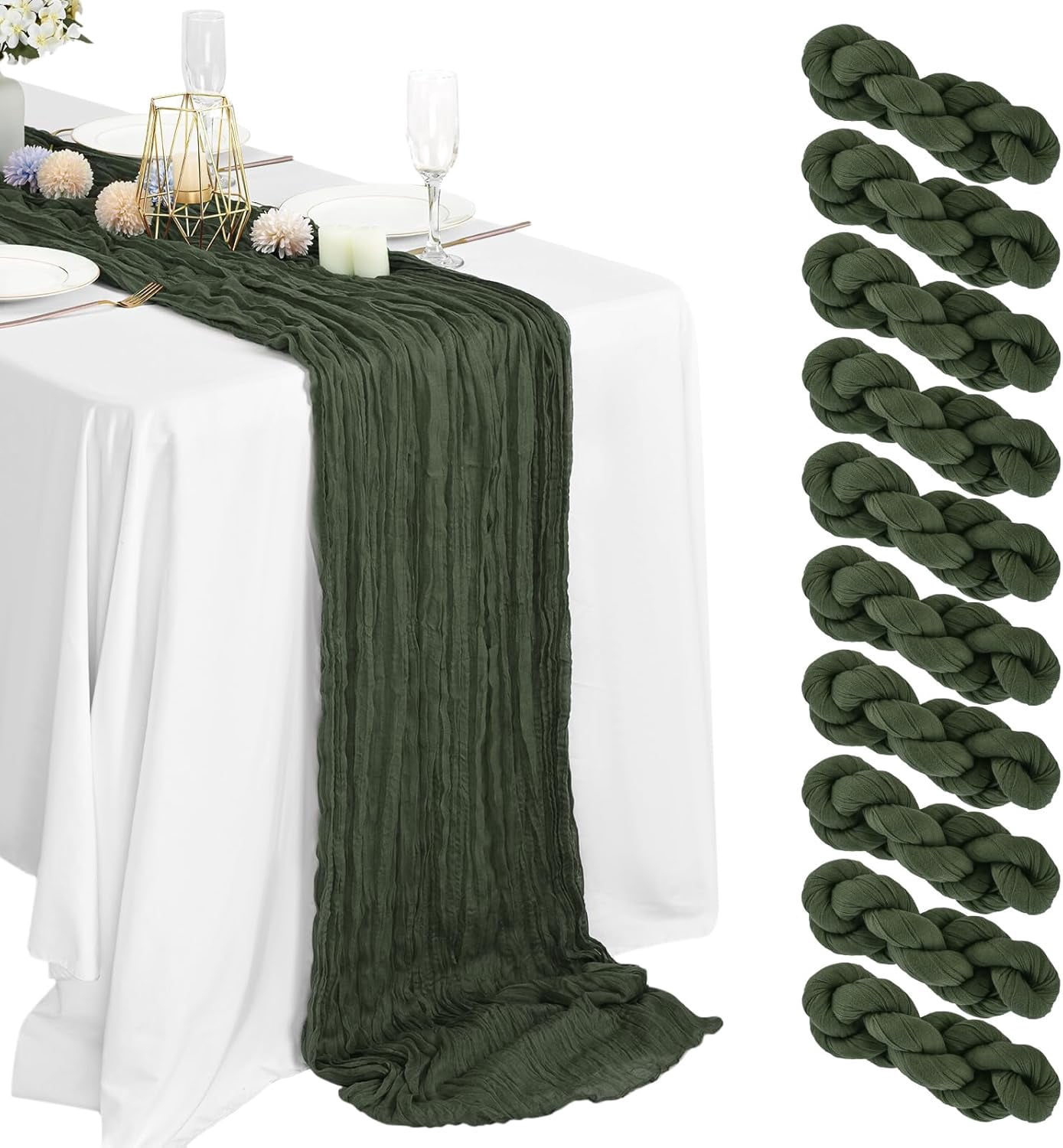 10 Packs Cheesecloth Table Hunter Green, 10Ft x 35" Deep Green Rustic