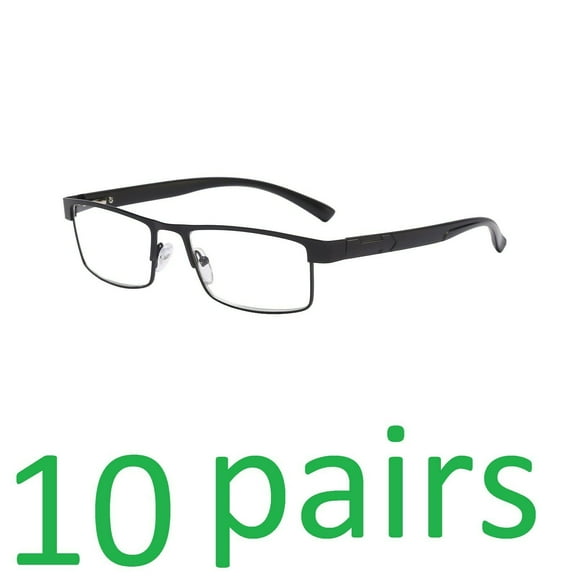 10 Packs Classic Style Rectangular Metal Frame Reading Glasses Spring Hinge Readers for Men Women +1.00