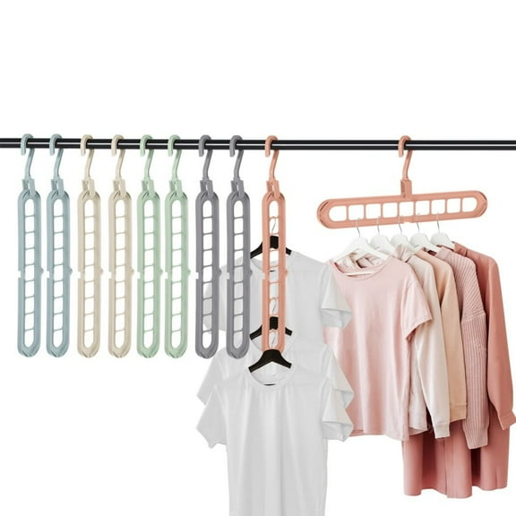 10 Packs Closet Organizers, Magic Space Saving Clothes Hangers, Multifunctional PP Closet Organizers with 9 Holes, College Dorm Room Essentials for Heavy Clothes, Coats, Pants