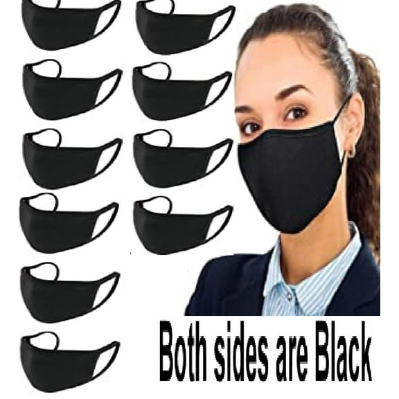 10 Packs Cotton Children Kids Washable,Reusable Black Face Mask,Breathable Personal Care Protection For Age 9-18 (Black Packs 10)