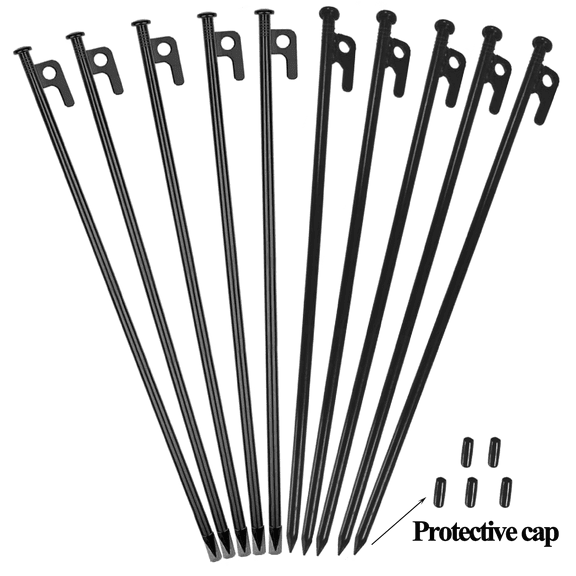 (10 Packs)DANCHEL Outdoor General Purpose 16" Extra Long Steel Tent Stakes for Tents, Beach Awnings and More