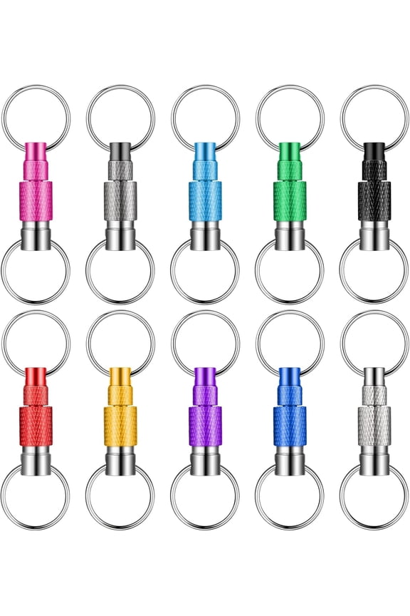 10 Packs Detachable Keychain Quick Release Pull Apart Key Ring with 2 Split Rings for Bag Purse Belt
