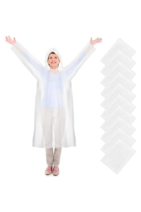 10Pack Disposable Rain Poncho, Adult Emergency Clear Waterproof Raincoat with Hood for Outdoor Hiking Camping