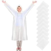 Ponpon Upgraded 10Pack Disposable Rain Poncho, Adult Emergency Clear Waterproof Raincoat with Hood for Outdoor Hiking Camping