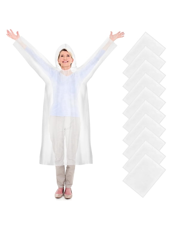 Upgraded 10Pack Disposable Rain Poncho, Adult Emergency Clear Waterproof Raincoat with Hood for Outdoor Hiking Camping