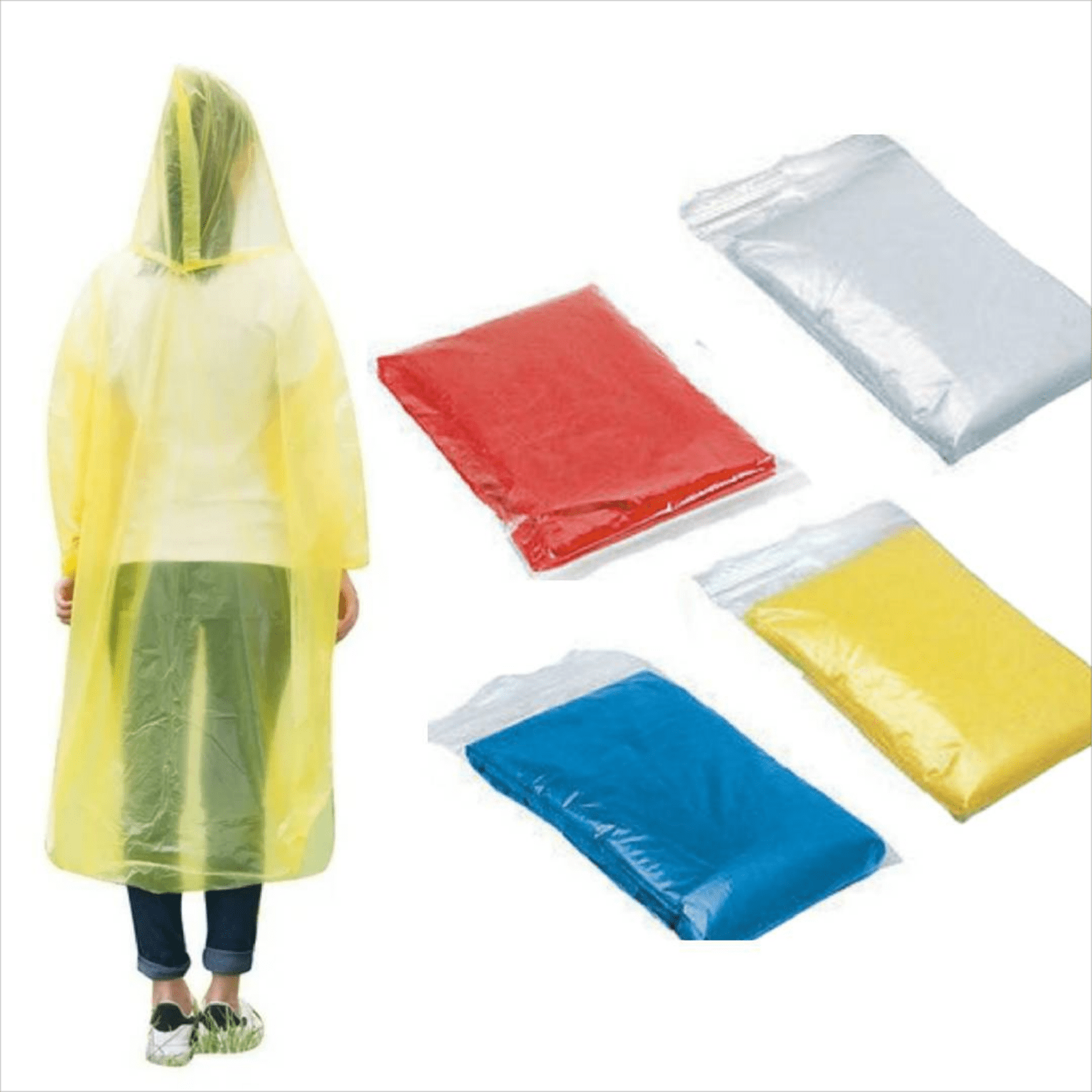 10 Packs Disposable Rain Ponchos Set, Clear Waterproof Poncho Raincoats
