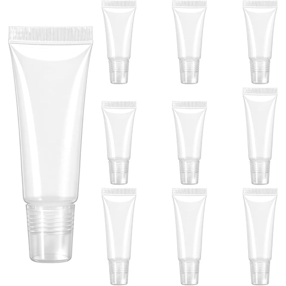 10 Packs Empty Lip Gloss Tubes, Clear Empty Lip Balm Containers Soft Refillable Mini Cosmetic Tubes Travel Toothpaste Container for Comestic Makeup and Travel Toiletries(5pcs 5ml/5pcs 10ml)