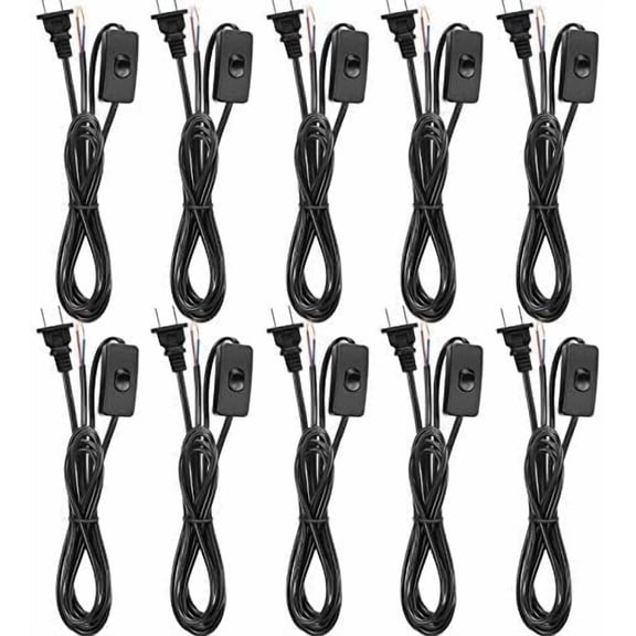 10 Packs Lamp Cord with Plug and Switch Light Set 6 Feet Prong Power Cord with Molded Plug Pure Copper Stripped Ends Ready for Wiring 110-220V,50W, Black$$Tools & Hardware Other