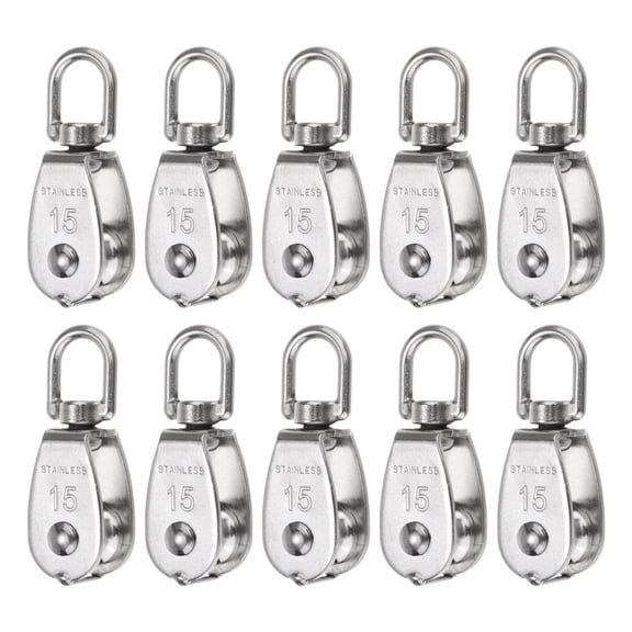 10 Packs M15 Single Pulley Block Stainless Steel Hanging Wire Towing Wheel, Lifting Swivel Hook