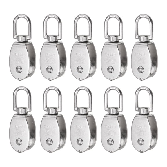 10 Packs M20 Single Pulley Block Stainless Steel Hanging Wire Towing Wheel, Lifting Swivel Hook