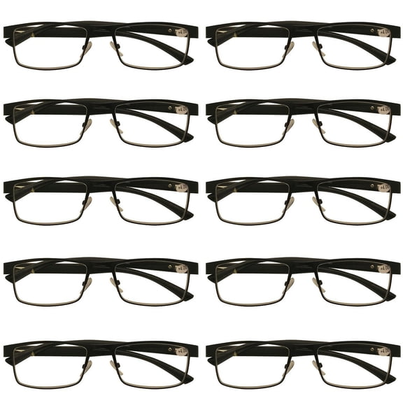 10 Packs Mens Rectangle Metal Frame Reading Glasses Black Spring Hinge Readers +1.00