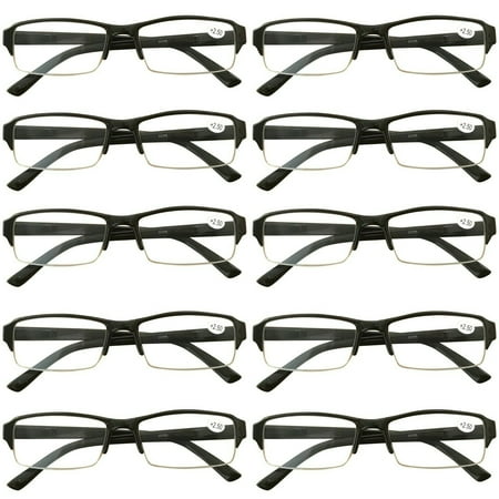 10 Packs Mens Womens Rectangle Half Frame Blue Light Blocking Reading Glasses Spring Hinge Readers +2.00