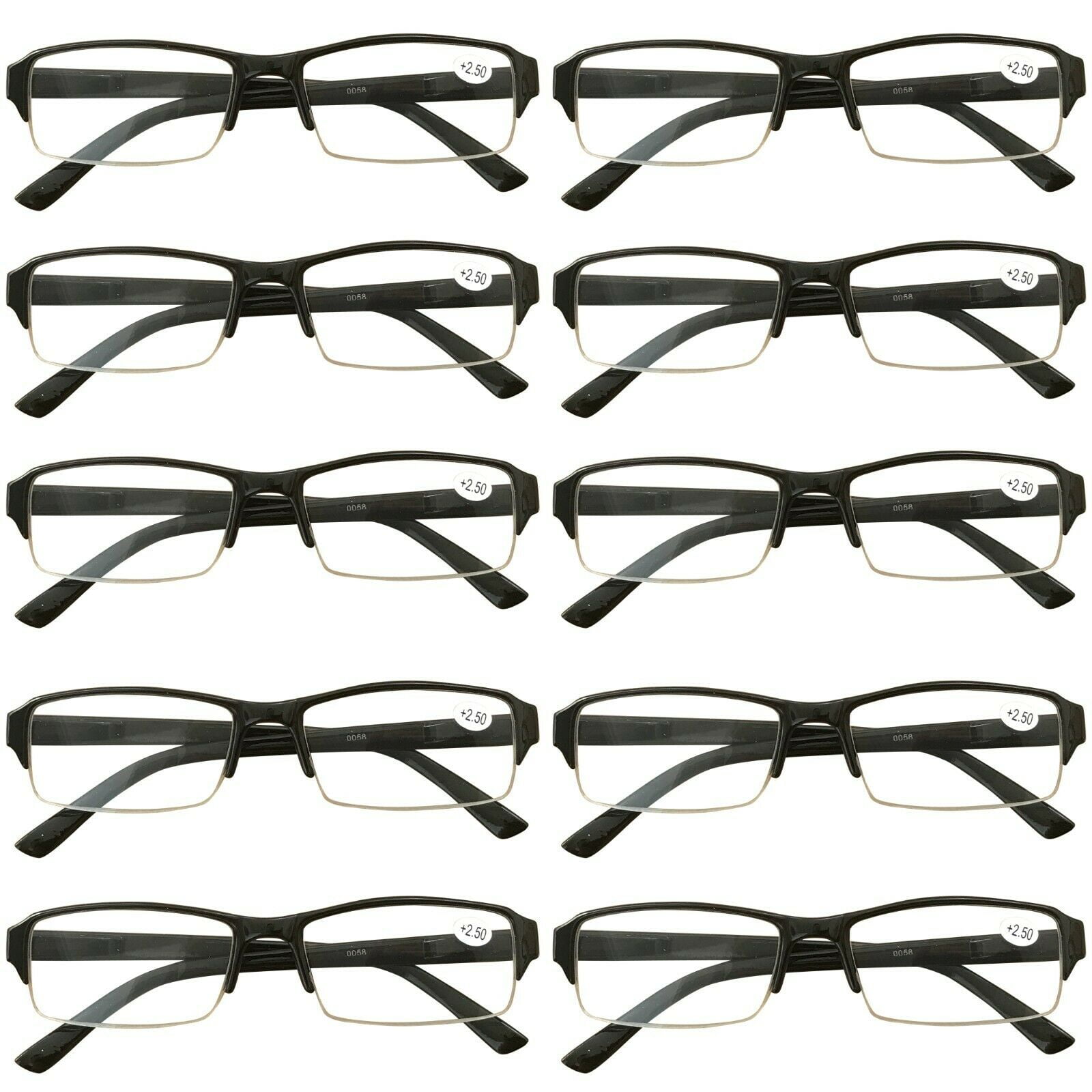 10 Packs Mens Womens Rectangle Half Frame Blue Light Blocking Reading Glasses Spring Hinge Readers +2.75