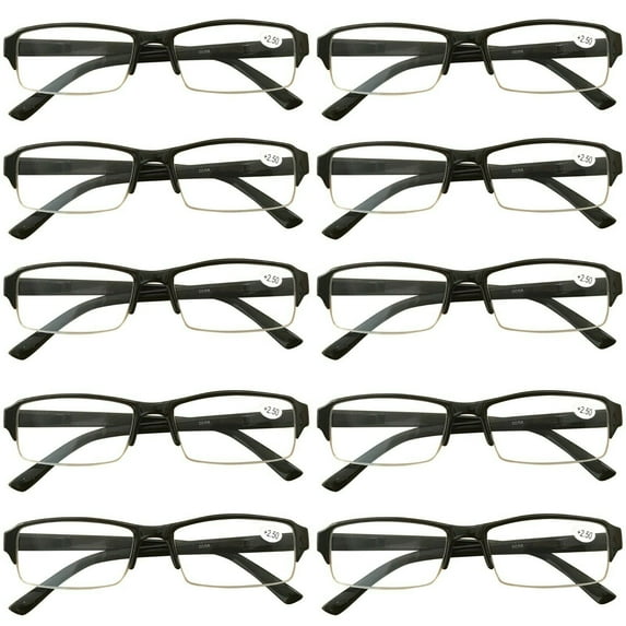 10 Packs Mens Womens Rectangle Half Frame Blue Light Blocking Reading Glasses Spring Hinge Readers +4.00