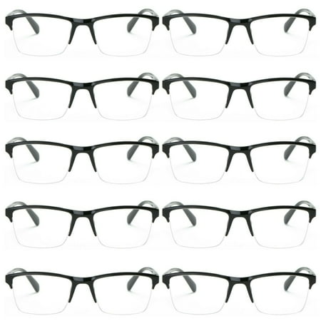 10 Packs Mens Womens Unisex Square Half Frame Reading Glasses Black Spring Hinge Readers +3.50