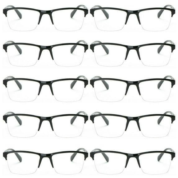 10 Packs Mens Womens Unisex Square Half Frame Reading Glasses Black Spring Hinge Readers +4.00