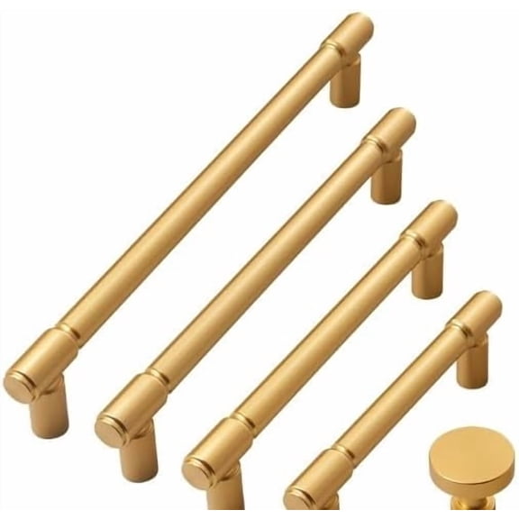 10 Packs Metal Alloy Kitchen Drawer Pulls Luxury Gold Cabinet Drawer Knobs Single Hole Handles for Wardrobe Closet 30mm Pulls (Gold, Hole Pitch = 96 mm)