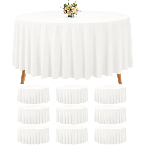 10 Packs Premium Round Tablecloth 90 Inch Ivory Polyester Table Cloth Bulk Washable Polyester Fabric Tablecloths Table Cover for Wedding Party Banquet Buffet Table Holiday Dinner (Ivory, 90 Inch)