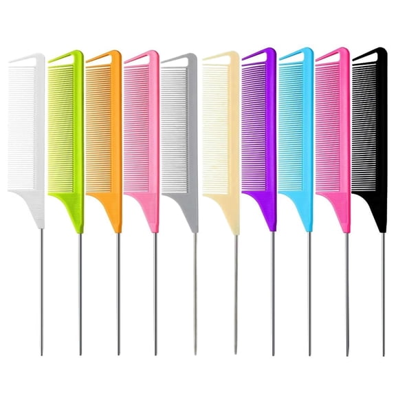 10 Packs Rat Tail Combs Metal Pick Styling Parting Lightweight Sectioning Fine Tooth Combs with Heat Resistant Teasing Comb for Women, Men, Girls Hair Styling