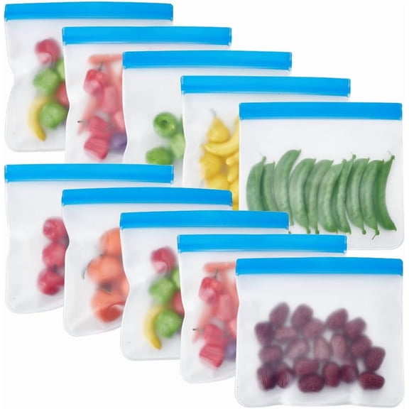 10 Packs Reusable Food Storage Bags Washable Dishwasher Safe Reusable Freezer Bags Reusable Lunch Bags