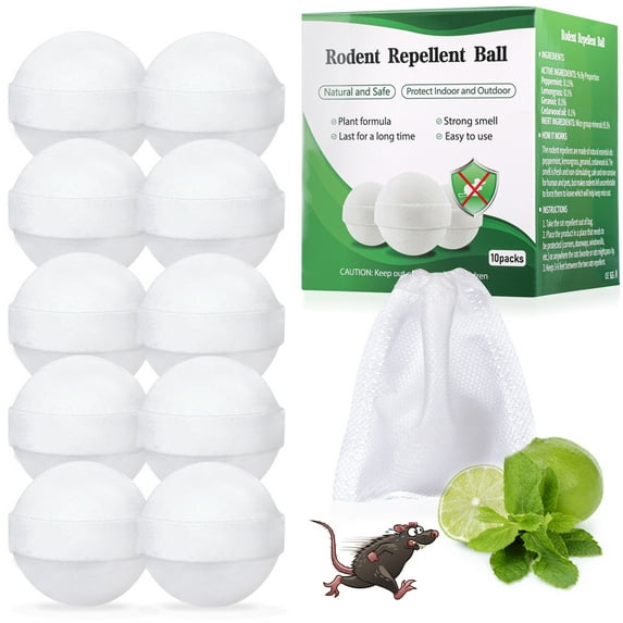 10 Packs Rodent Repellent Balls, Pest Repeller, Peppermint Oil to Repel Mice and Rats, Squirrel Repellent Balls