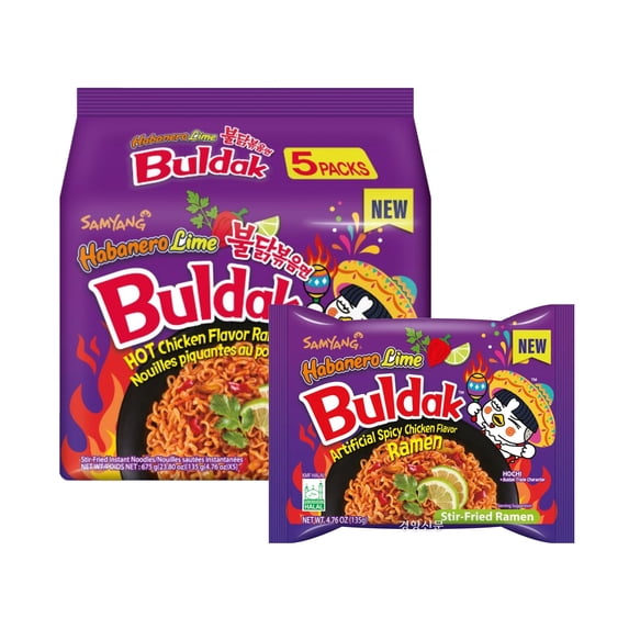 10 Packs Samyang Buldak Habanero Lime Hot Chicken Stir-Fried Ramen Noodles, 110g