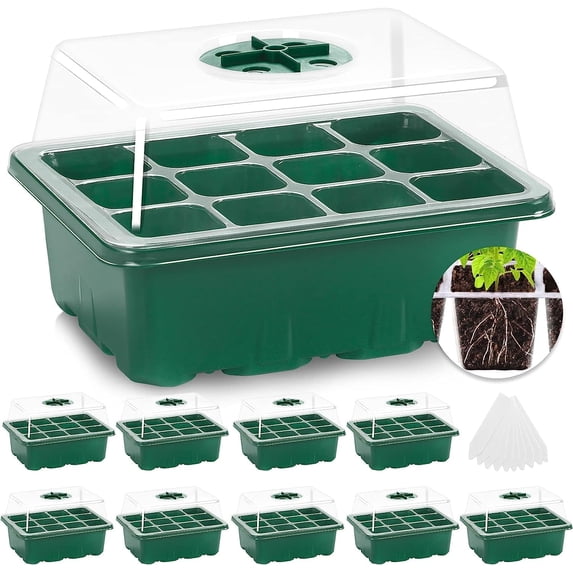 10 Packs Seed Starter Tray Kit with Humidity Dome (120 Cells Total Tray) Starting Trays Plant and Base Mini Greenhouse Germination for Seeds Growing