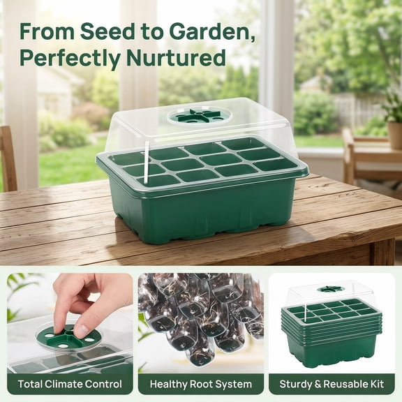 10 Packs Seed Starter Tray Seed Starter Kit with Humidity Dome (120 Cells Total Tray) Seed Starting Trays Plant Starter Kit and Base Mini Greenhouse Germination Kit for Seeds Growing Starting