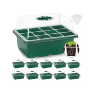 10 Packs Seed Starter Trays(120 Cells Total)with Humidity Dome and Base Jorking Plant Growing Germination Kit Clone Tray for Soil Blocks, Rockwool Cubes,Wheatgrass, Hydroponic